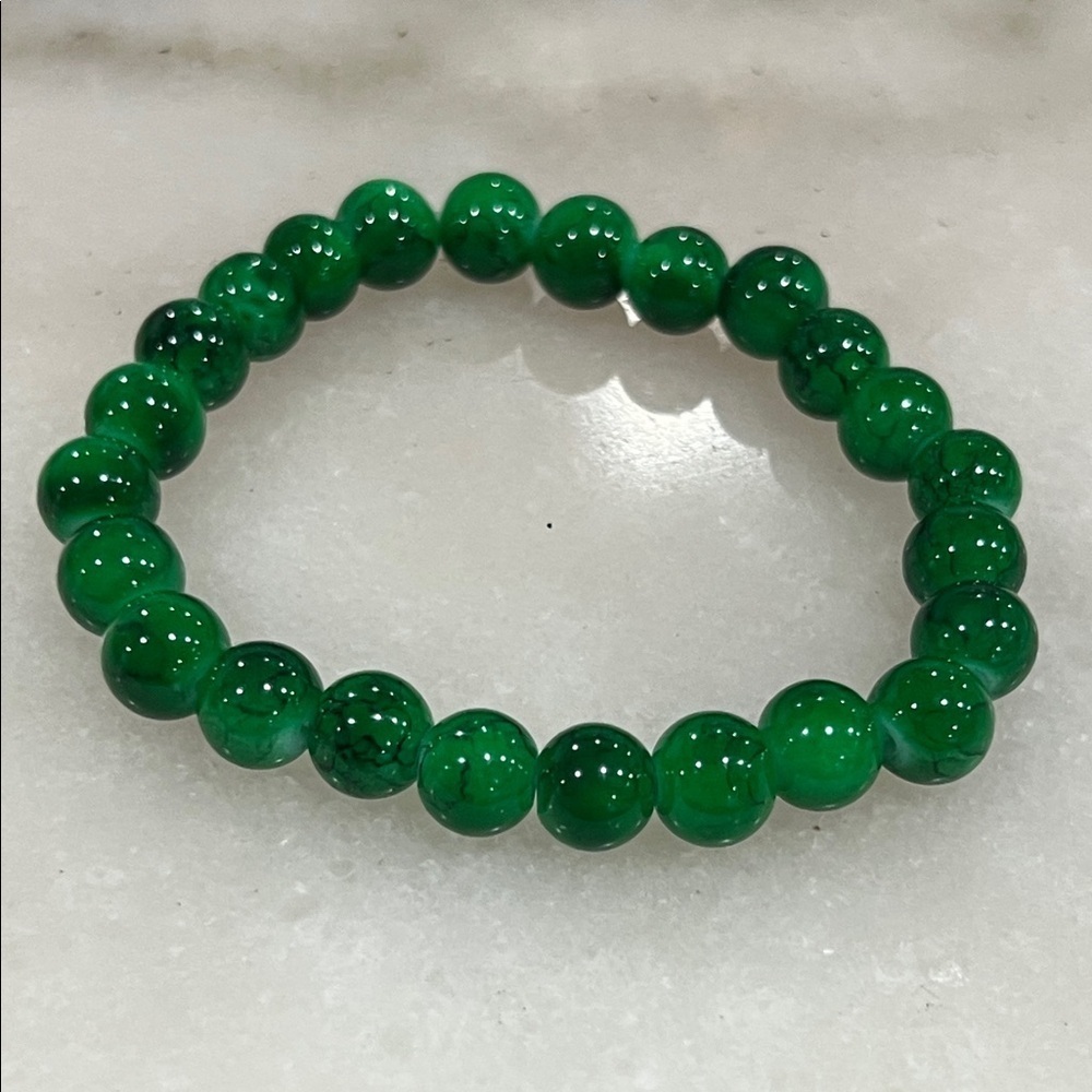 Green Marbled Beaded Stretch Bracelet
